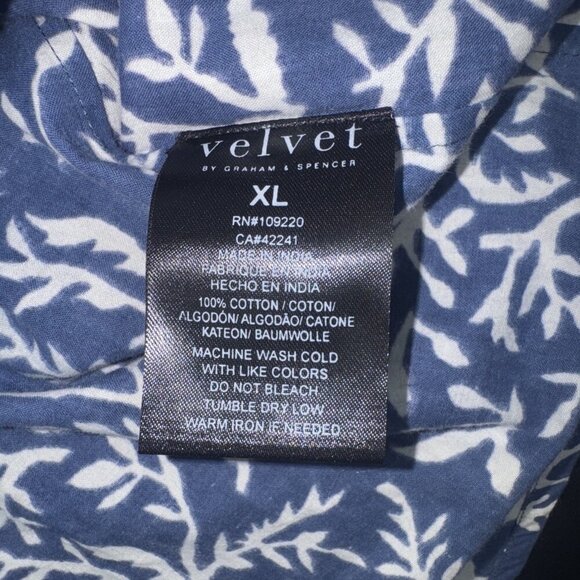 Velvet By Graham & Spencer Mens Blue Fern Print Cotton Button Up Shirt Sz XL NEW - Picture 6 of 8